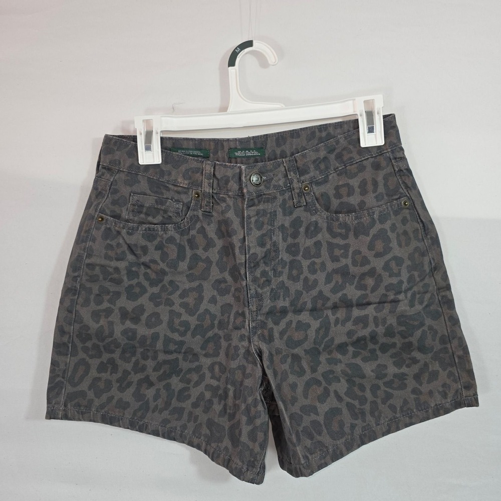 Wild Fable Womens Leopard Print Mid-Rise Cutoff Shorts Grey Black Size 4/R